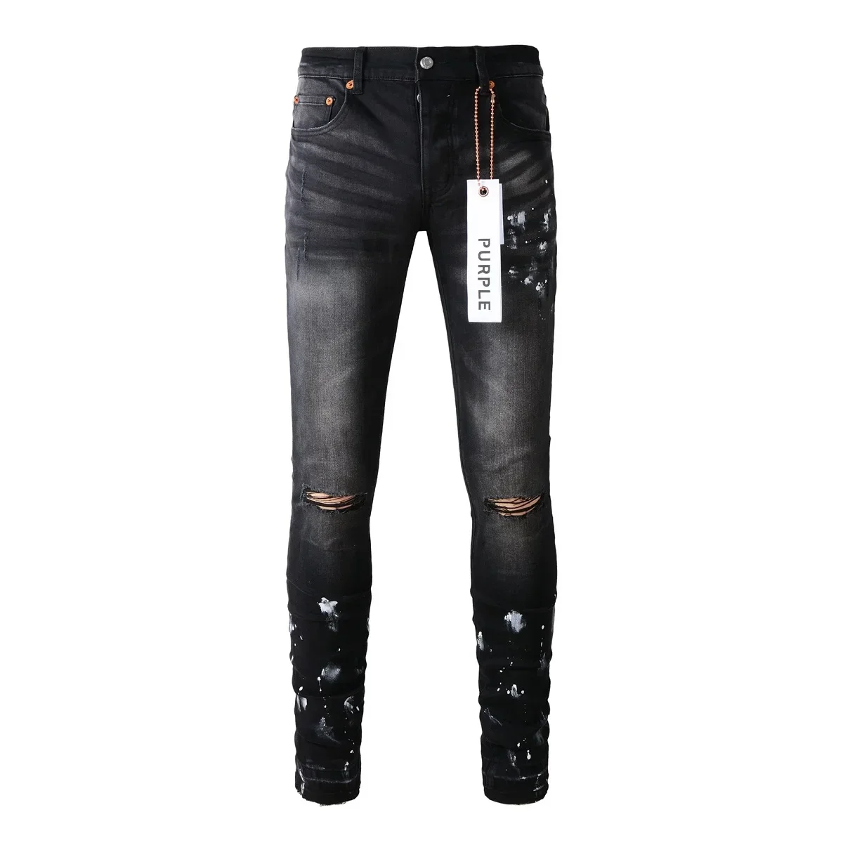 Purple brand jeans Fashion high quality high street, black paint, old repair, low convex tight pants 28-40 size