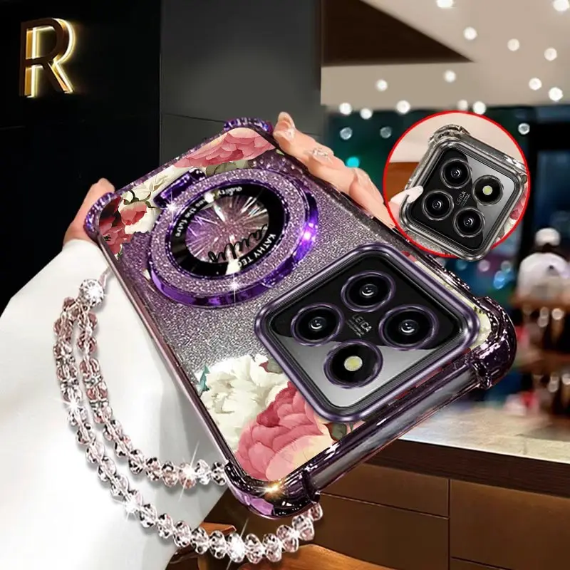 

14 браслетов с покрытием из красных цветов, чехол для телефона для Xiaomi 15Pro 12X 4 13Pro 13 15 12S Civi 3 12 14Pro 14T 15Ultra Cover