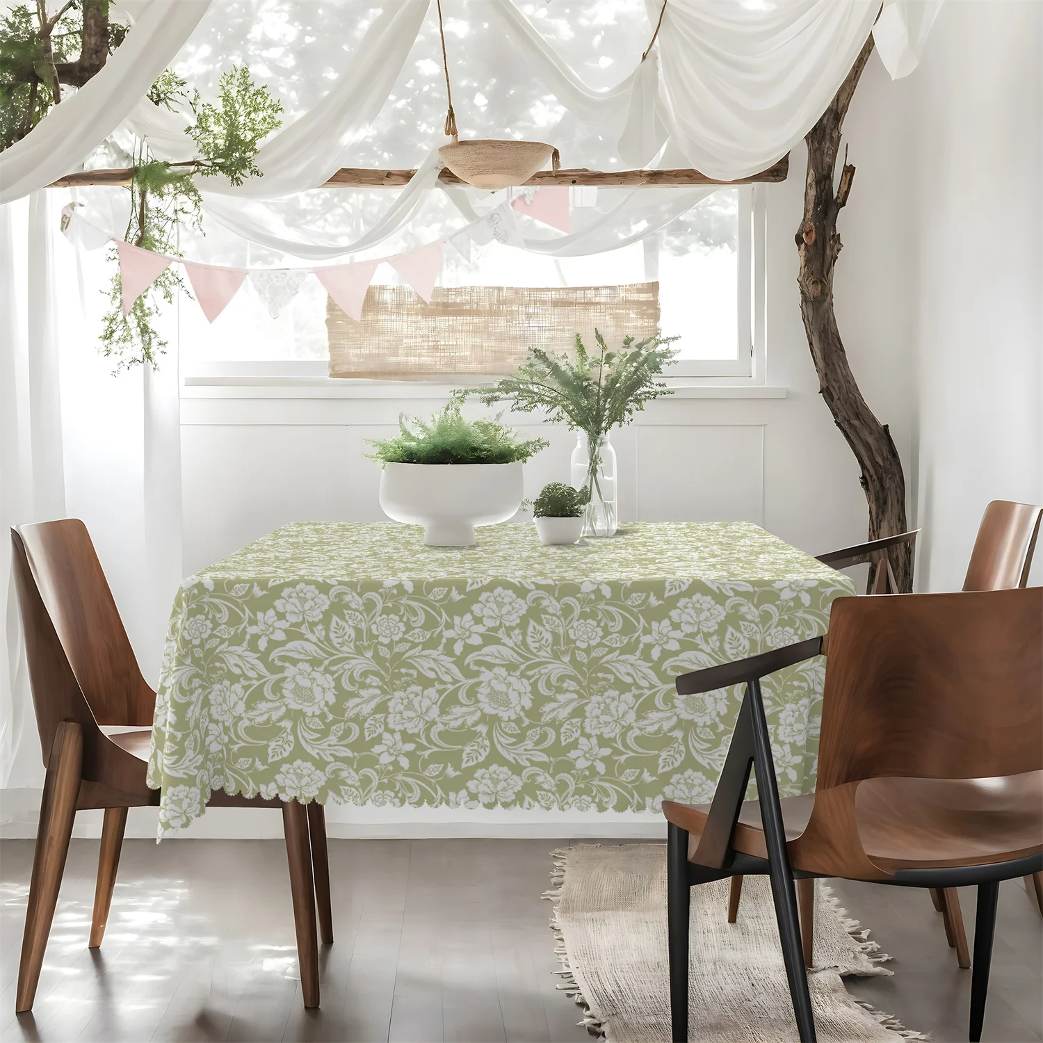 Sage green vine tablecloth, 1 pack, suitable for kitchen table, party or picnic decorationzyc