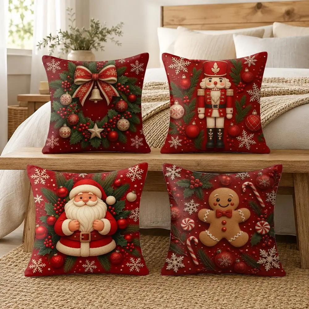 Winter Wonderland Holiday Christmas Cushion Cover Soft Short Plush Pillow Cover Smooth Cozy Texture Cushion Case Home Decor