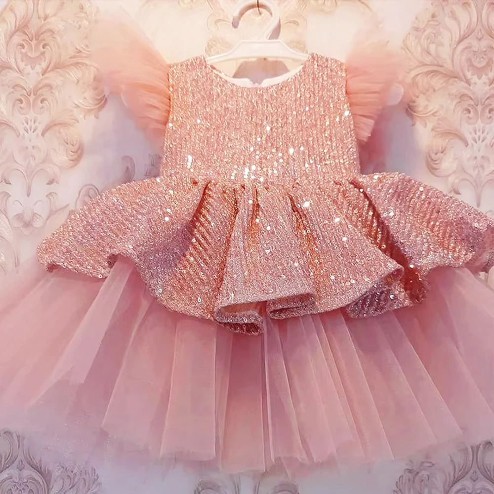 Vestido doble de pastel de lentejuelas de Navidad para niña, Vestidos de boda para fiesta de cumpleaños de 1 año, ropa de bautizo para niño pequeño