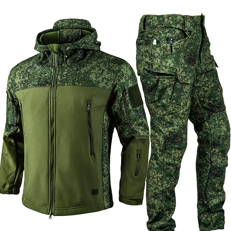 

Мужской и женский зимний рабочий костюм, комплект спортивной одежды для пешего туризма, комплект из софтшелла из кожи акулы, водонепроницаемая куртка на флисовой подкладке, брюки