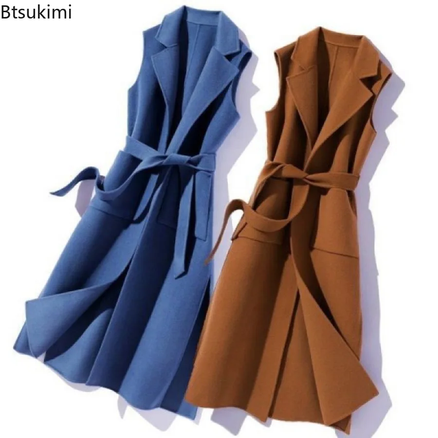 

Женская одежда, осенне-зимние куртки, корейский жилет средней длины без рукавов с воротником-поло, элегантное повседневное пальто с толстой талией, жилеты, пальто