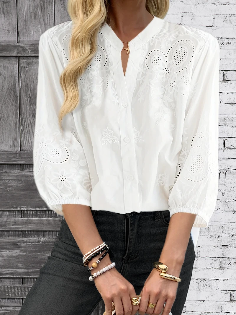 Temperament Lose Frau Hemd Mode Lässig Bluse Elegante Langarm Frau Hemd Urlaub Wochenende Top – Detail 3