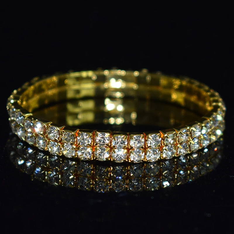 Klassisches mehrfach glänzendes Strass-Kristall-Stretch-Armband für Frauen und Mädchen, Braut, Hochzeit, elastisches Armband, Gold- und Silberfarbe – Detail 13