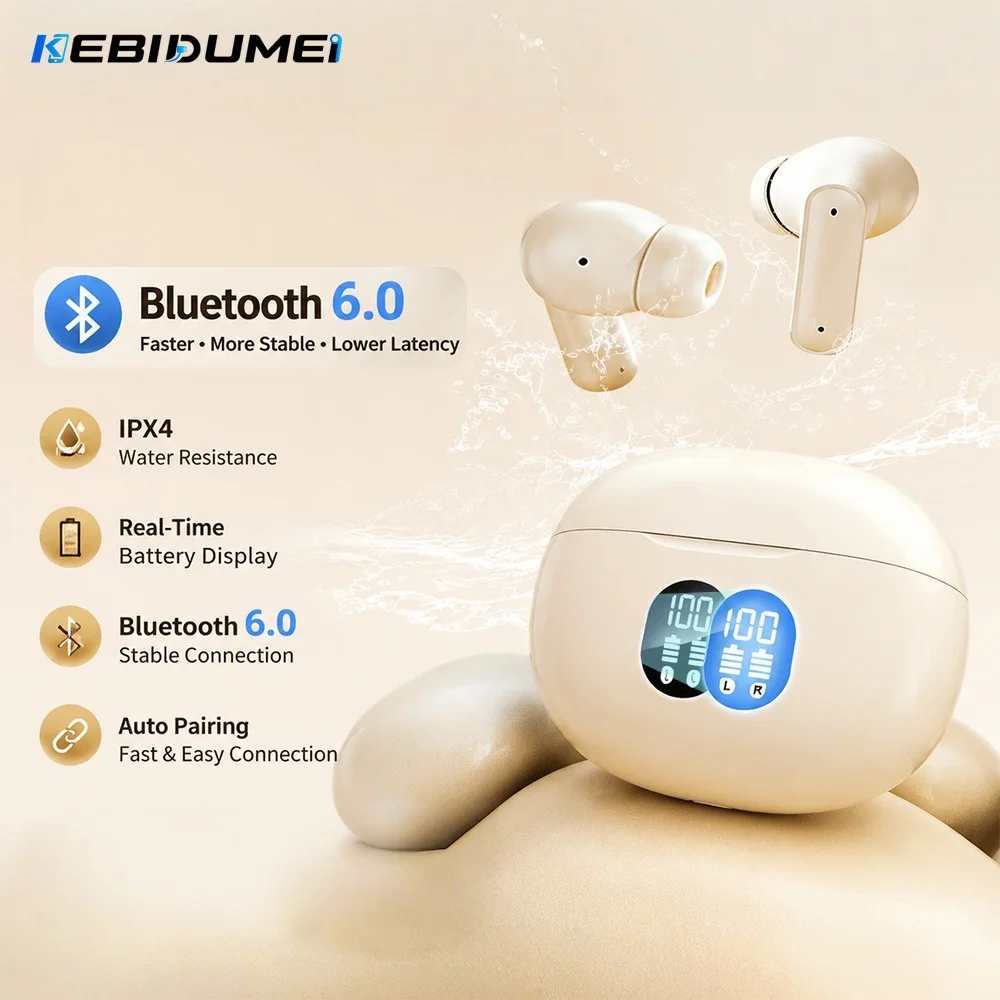 Наушники KEBIDUMEI ANC Bluetooth 6.0, беспроводные наушники-вкладыши, Hi-Fi стереофонические наушники с шумоподавлением, спортивные игровые гарнитуры