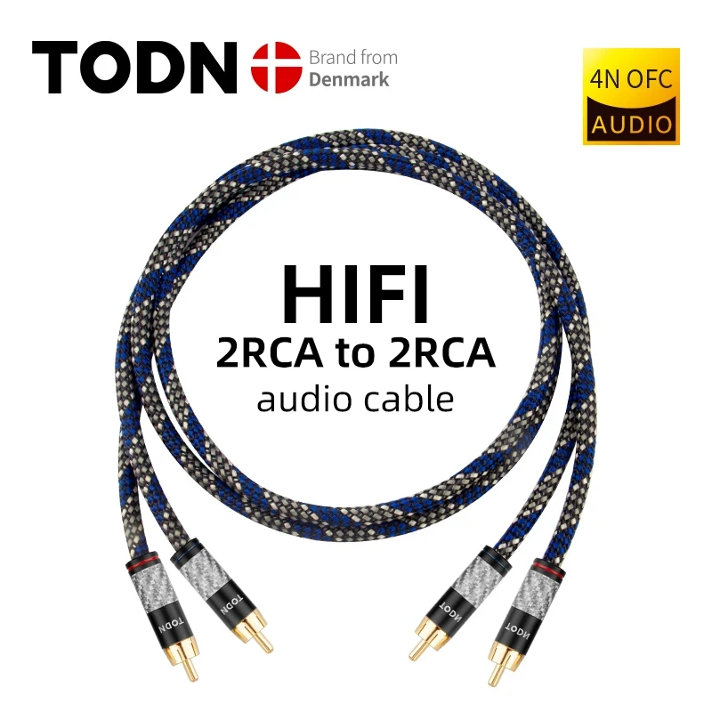 TODN 1 pair RCA audio cable 2 RCA to 2 RCA Interconnect Cable HIFI Stereo 4N OFC Male to Male For Amplifier DAC TV