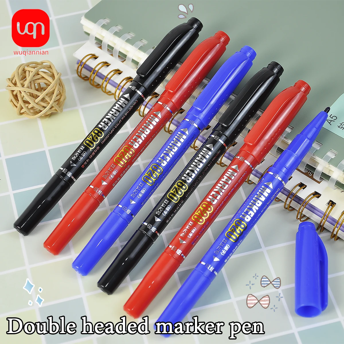 

WQN-3/6/12 шт. перманентный маркер с двойной головкой, водостойкие чернила с тонкой головкой, черные, синие, красные чернила, тонкий цветной маркер, школьные принадлежности