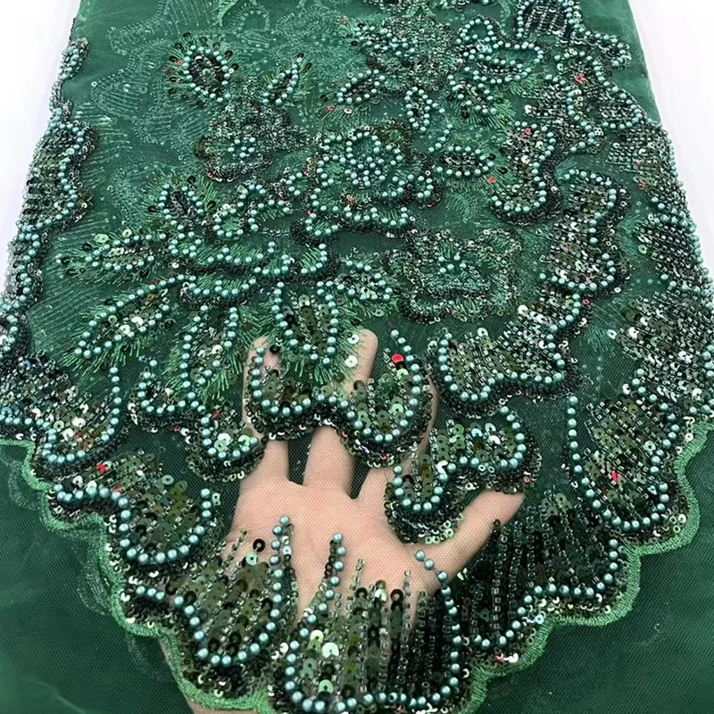 

Rich Heavy Embroidered Tulle Lace Unique With Beaded African French Mesh Fabric TS1447