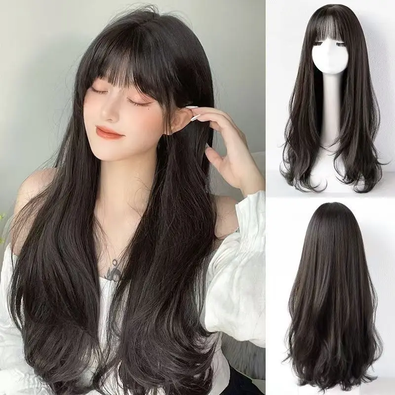 شعر مستعار صناعي أسود طويل مموج لحفلة الهالوين، شعر مستعار تنكري، شعر مستعار يومي، مجموعة شعر مستعار ملحقات درجة الحرارة العالية #2