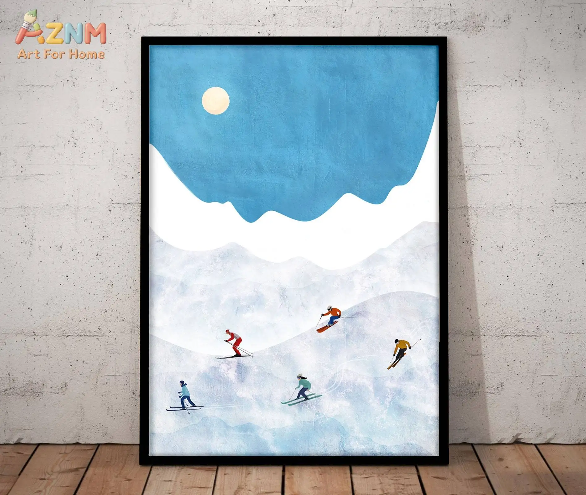 AZNM Unframed Canvas Print Skiing Mountain Wall Art Winter Snow Forest Ski Lift Home Decor Poster