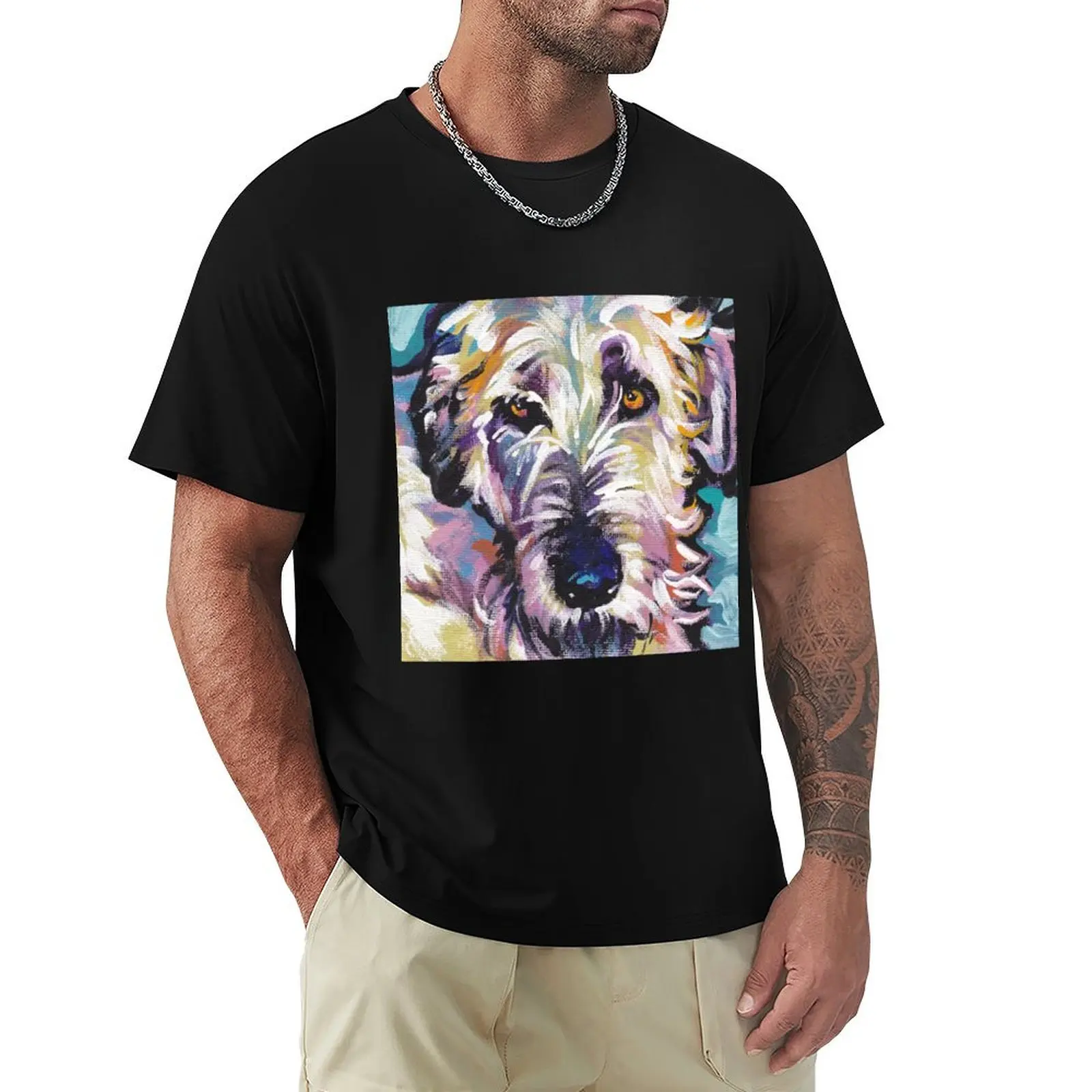 Camiseta con diseño de perro irlandés Wolfhound, camiseta de manga corta con diseño de perro colorido y brillante, camiseta con diseño del Día de la Independencia