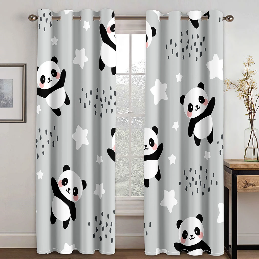 

Cute Panda Curtains Children's Room Decoration astronaut Pattern Living Room Bedroom Kitchen Balcony Window Decoration 2 pcs