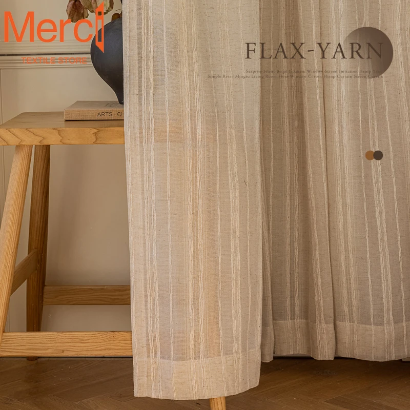 

Japanese Linen Cotton Linen Milk Tea Gauze Curtains for Living Dining Room Bedroom Window Screen Balcony Bay Window