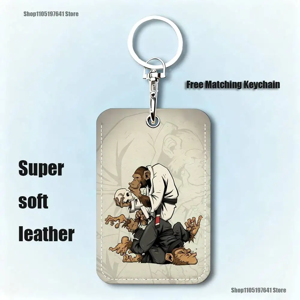 BJJ البرازيلي جيو جيتسو نمط 1 قطعة بولي Leather حامل بطاقة جلدية المفاتيح حلقة رئيسية قفل الباب الوصول العلامات بطاقة الهوية حافظة المفاتيح بطاقة