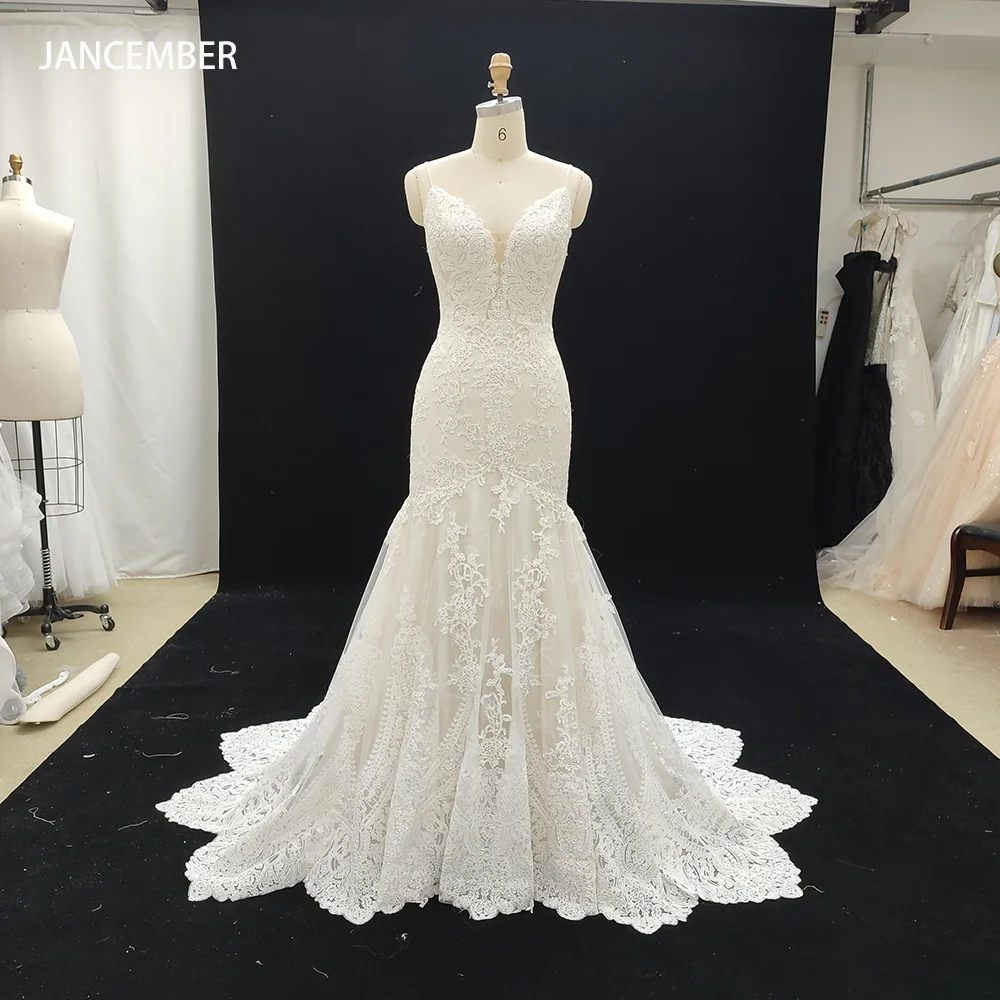 Simple Modern Wedding Dresses Elegant Lace Backless Sweep Train Bride Gowns Sexy Sleeveless Vintage Mermaid vestidos de novia