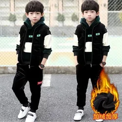 2023 autumn winter Boys tracksuit Toddler Teenager Clothes velvet jacket + zipper hoodie + Pant Children Kids 8 9 10 11 12 year