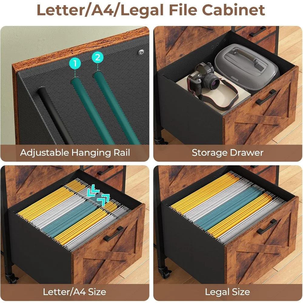 4 Drawers Filing Cabinet, File Cabinet for Home Office fits Letter/Legal/A4 Size Hanging Files, Printer Stand with Storag