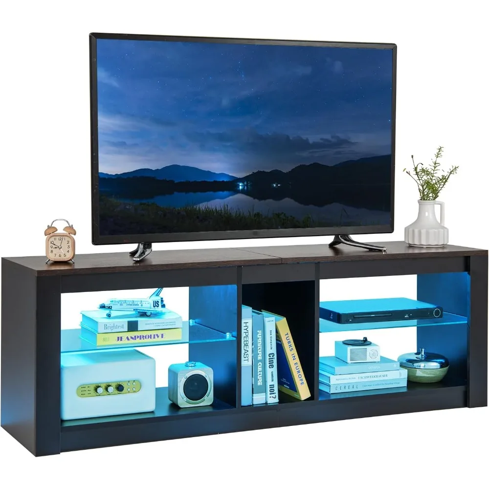 LED TV Stand for 65 Inch TV with 22 Light Modes Adjustable Tempered Glass Shelves Storage Cubes Remote Control