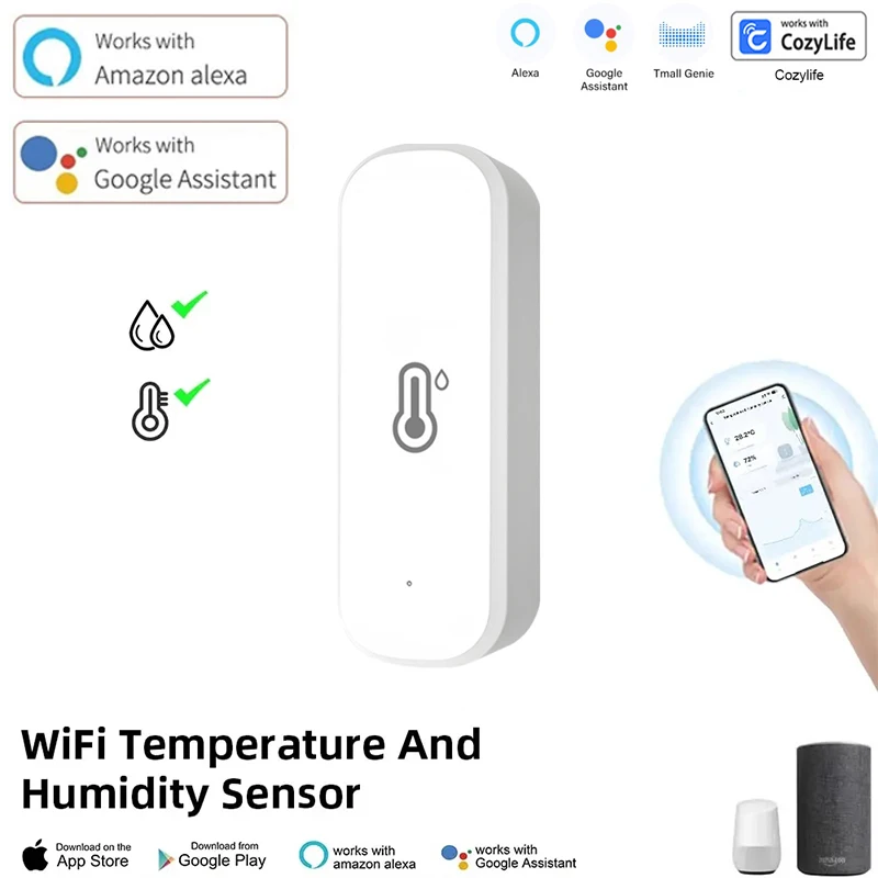 WiFi Smart Temperature And Humidity Sensor Battery Powered APP Monitoring Smart Home Security Work With Alexa Google Home