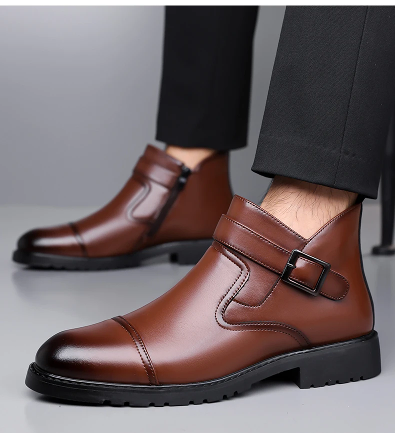 Luxuriöse Business-Herren-Lederstiefel Modische Schnallen-Lederstiefel Elegante Herbst-Neuheit Vielseitige Knöchelstiefel – Detail 15