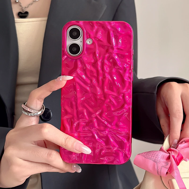 

Bling Glitter Rose Tin Foil Pleats Texture Phone Case For iPhone 16 Pro Max 15 14 13 12 11 Pro Max 16 Plus Soft TPU Cover