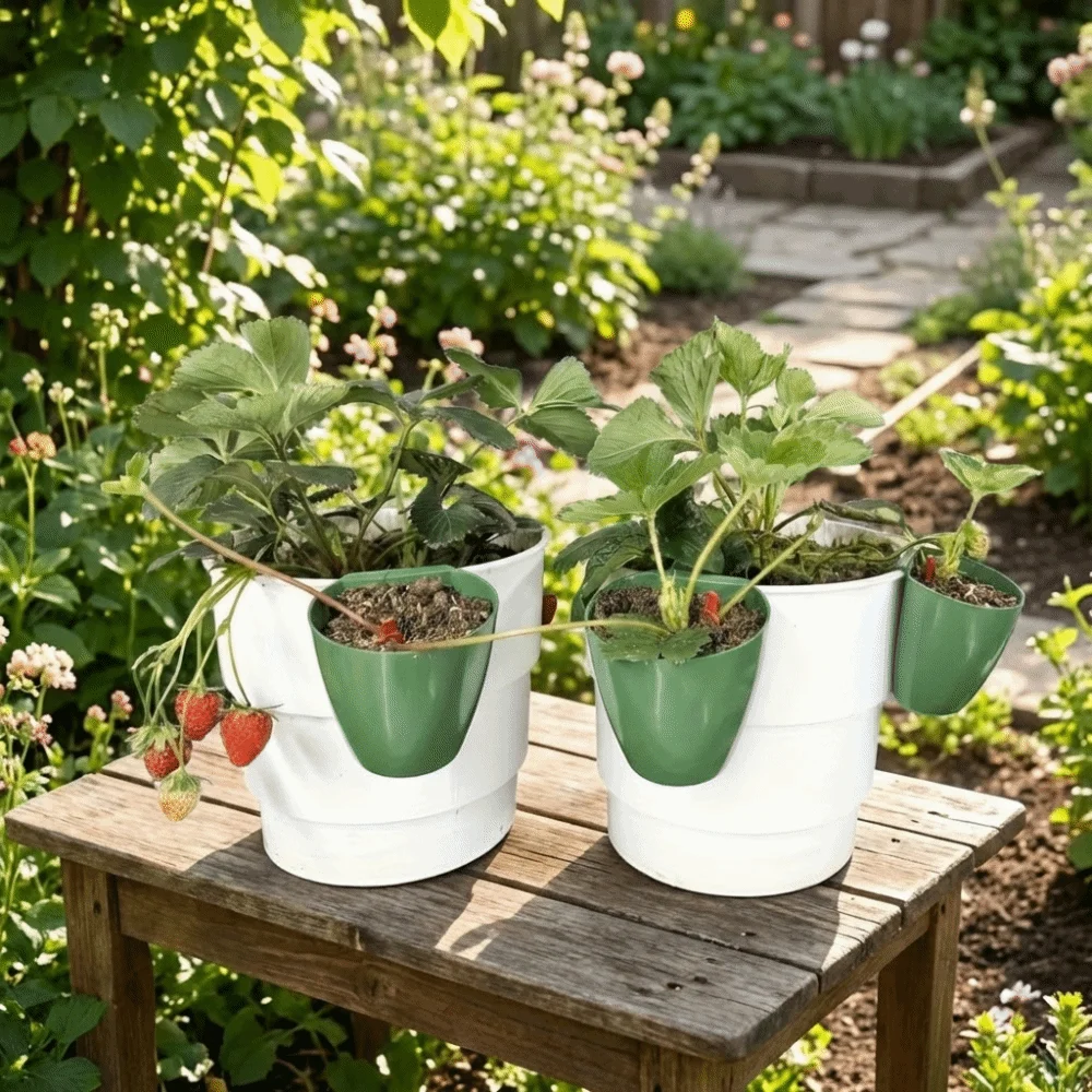 5PCS Hanging Strawberry Propagation Cups Green Plastic Breathable Cups Easy Transplanting Eco-Friendly Planting Cups Gardens