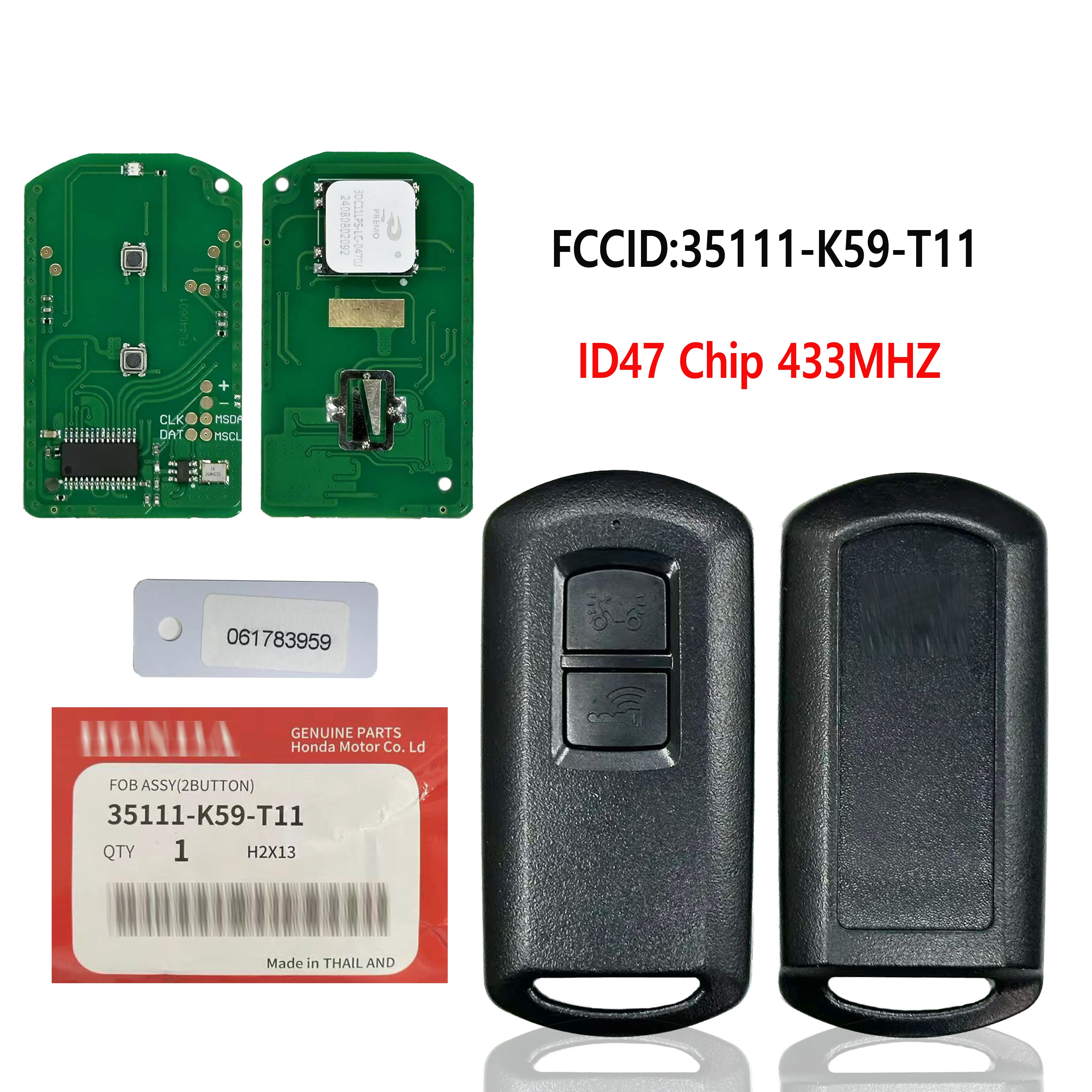 

Motorcycle Control Key For Honda K1F K2F K12 35111-K59 K66 2 Buttons 433MHz ID47 Chip Smart Motorcycle Remote Key Smart Card