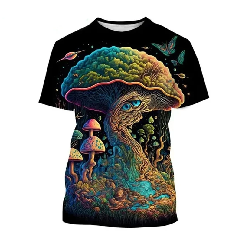 Mushroom 3D Print T-Shirt Plant Pattern Round Neck Short Sleeve Forest Fashion Casual Unisex Tops Tshirts Street Hip Hop Tees