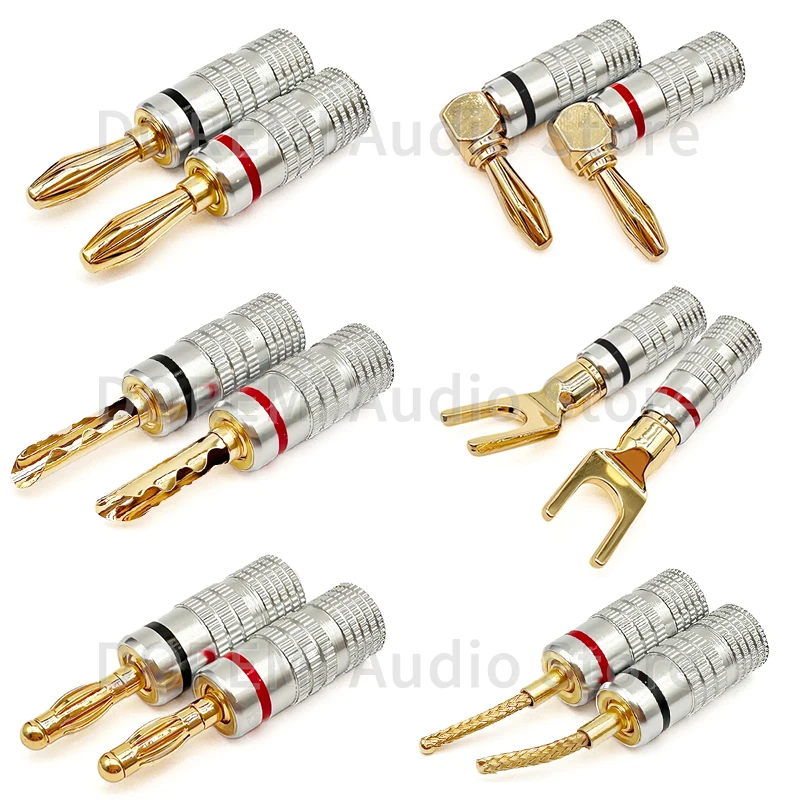 10 sztuk pozłacane wtyki bananowe złącza głośniki wzmacniacz kabel drutu Adapte Jack złącza głośników audio ze śrubą blokującą