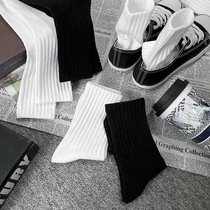 5pairs Unisex Pure Cotton Socks Black White Solid Designer Soft Breathable Outdoor Sport Sock Ankle Business Socks Men Women