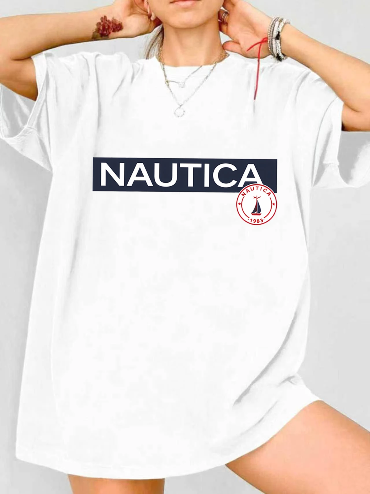 

【JYDX112276】English letter printed plus size women's round neck summer casual short sleeved street fashion versatile T-shirt