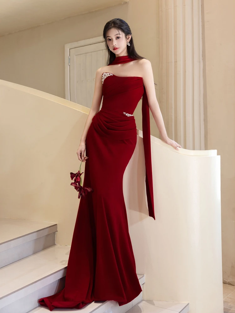 

Red Bridal Gown 2026 New Ele High Waist Svel Long Evening Dr for Wedding Ceremony And Engagement Par