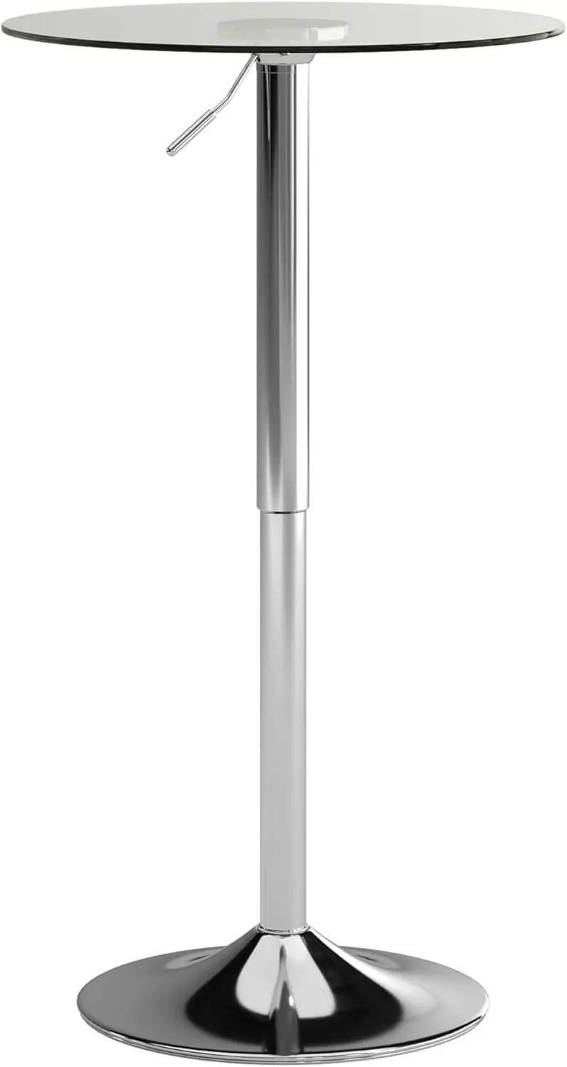 

Adjustable Height Round Glass Cocktail Table with Chrome Base for Home or Commercial Use