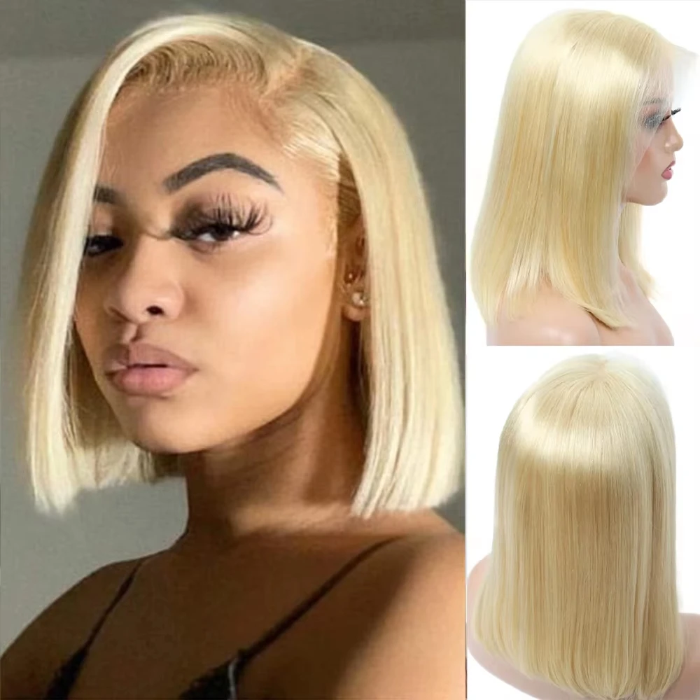 

Bone Bob Wig Human Hair 613 Blonde 13x4 Transparent Lace Frontal Wig 16 Inch Short Straight Human Hair Wig Pre Plucked For Women