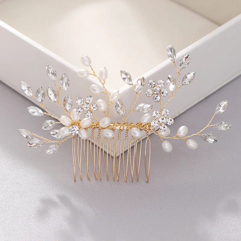 New Pearl Crystal Wedding Hair Combs Hair Accessories Silver Color Women Back Decorative Hair Comb Bridal Headpiece Hair Jewelry image 6