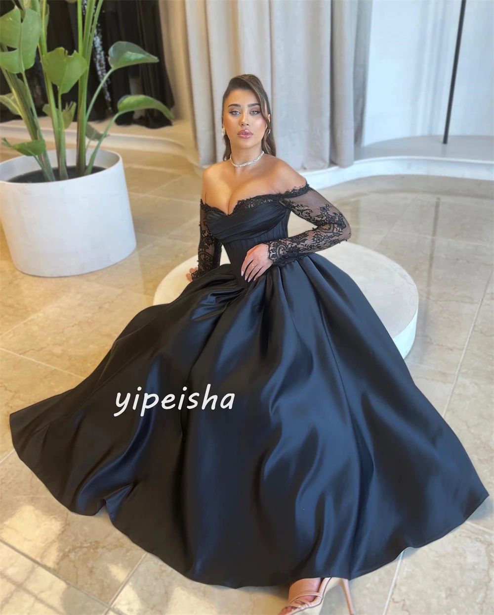 Moderne Stijl Sexy Jersey Plooi Met Ruches Gedrapeerde A-Line Off-The-Shoulder Lange Jurken Quinceanera Jurken Maten Retro Verkrijgbaar