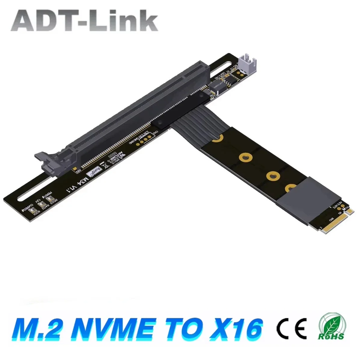 ADT-Link New PCIe X4 4.0 M.2 NGFF NVMe To X16 High Speed FFC Graphics Card Extender Cable DC Power Reinforcement ATX Upright GPU