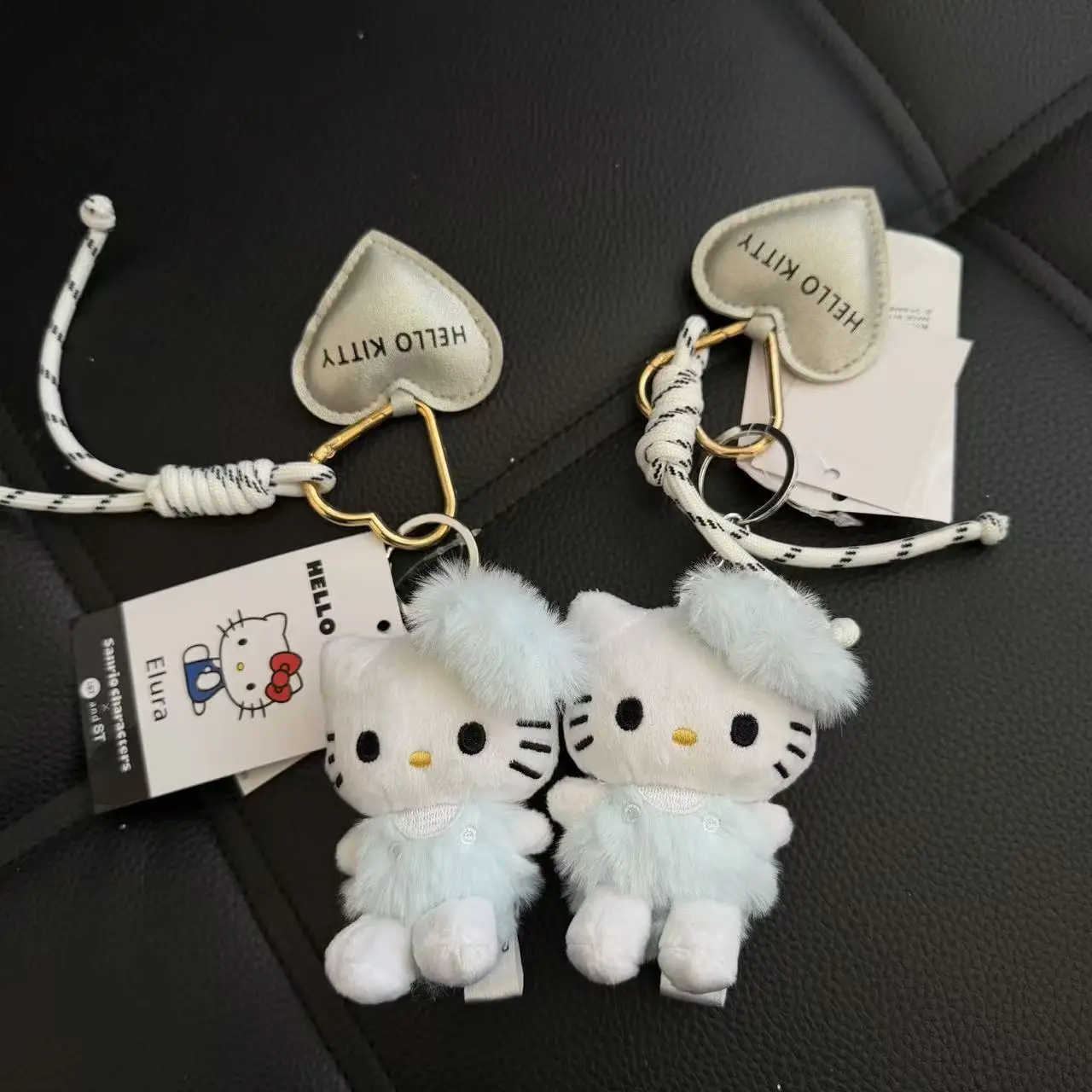 

New mode Cute Pearl Chain Hello kitty Plush dolls Keychains lady girly kitty cat lovely Heart Stuffed Black Plush Toy Girls Gift