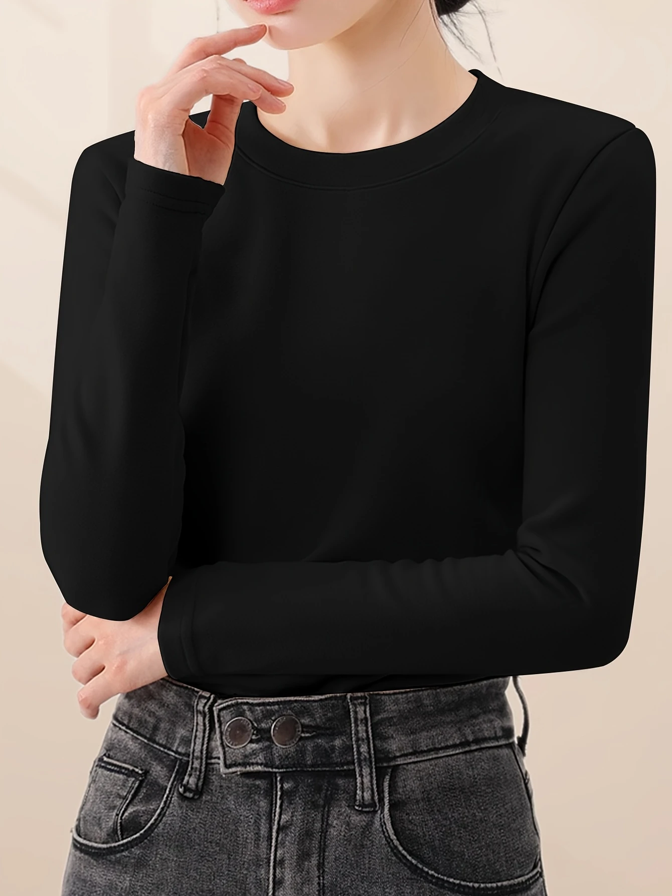 Women's Solid Color Close Fitting Bottom Top Suitable for Autumn and Winter Wear