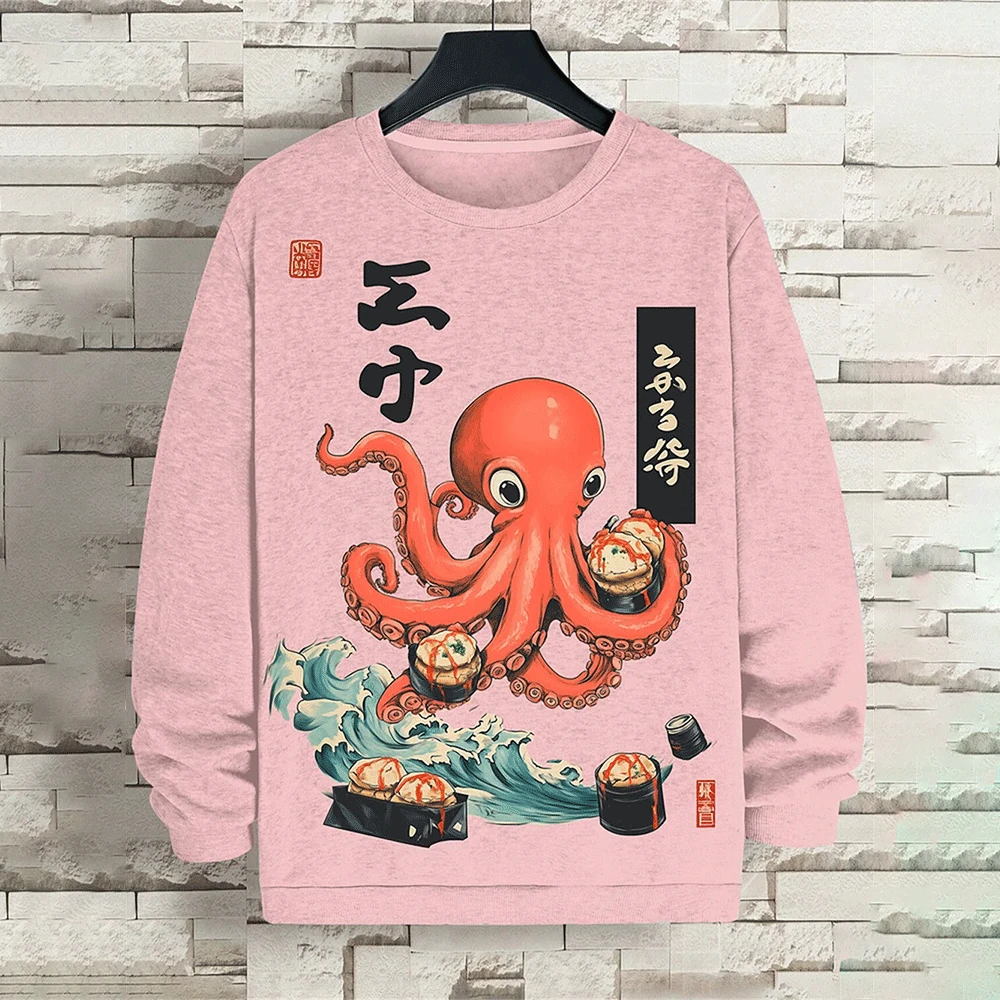 Sweat-shirt imprimé Octopus Sushi pour hommes et femmes, sweats à capuche surdimensionnés, t-shirt à manches longues, style japonais, décontracté, automne