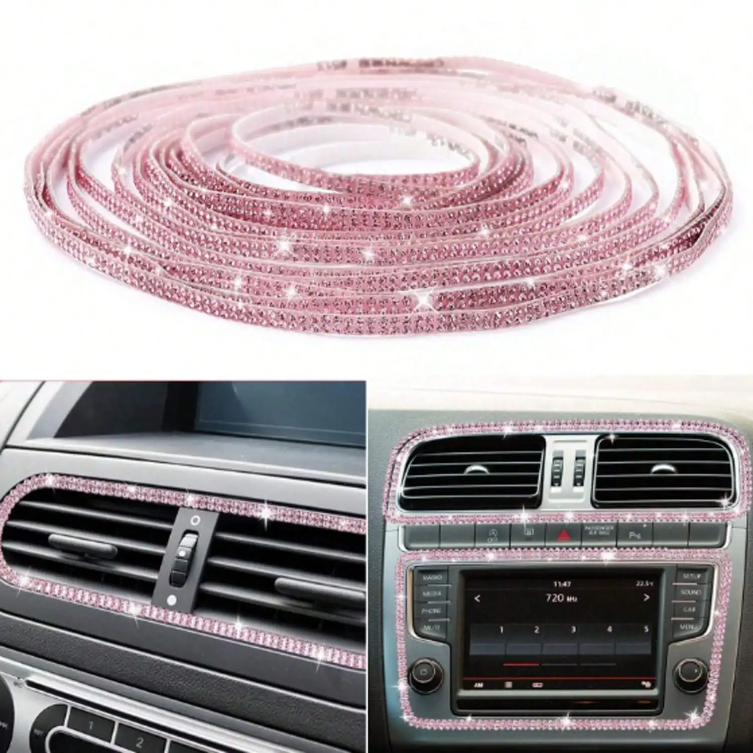 DIY diamond-encrusted car trim strips (1 strip each), for sparkling interior and exterior decoration.