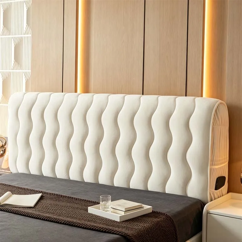 1 Piece Thickened Milk Velvet Skin-Friendly Full-Cover Headboard Cover, Luxurious Dustproof Cover for Home Headboards, Machine Washable, Home Bedroom Decorative Fabric, Foldable, All-Season Furniture Dust Cover, Sofa Living Room Decorative Cover, Stitched Curve Style Headboard Protector