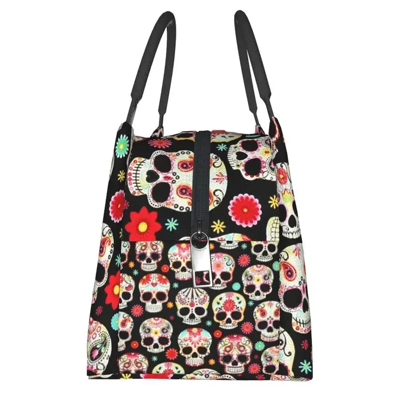 Sugar Skulls Calavera Lunch Boxes Women Day Of The Dead Cooler Thermal Food Insulated Lunch Bag Travel Work Pinic Container