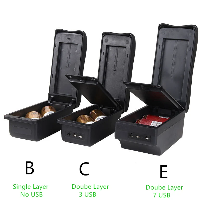 Car Armrest Box Retrofit Parts Storage Box Double Layer Interior Charging with USB Accessories  Without Base