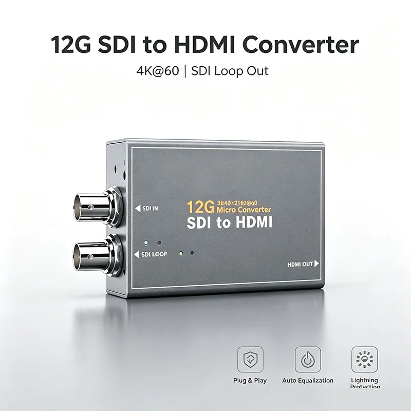 12G‑SDI to HDMI Converter 4K@60Hz With SDI Loop‑out FPGA Ultra‑Low Latency Broadcast‑Grade Video Converter Video Processor