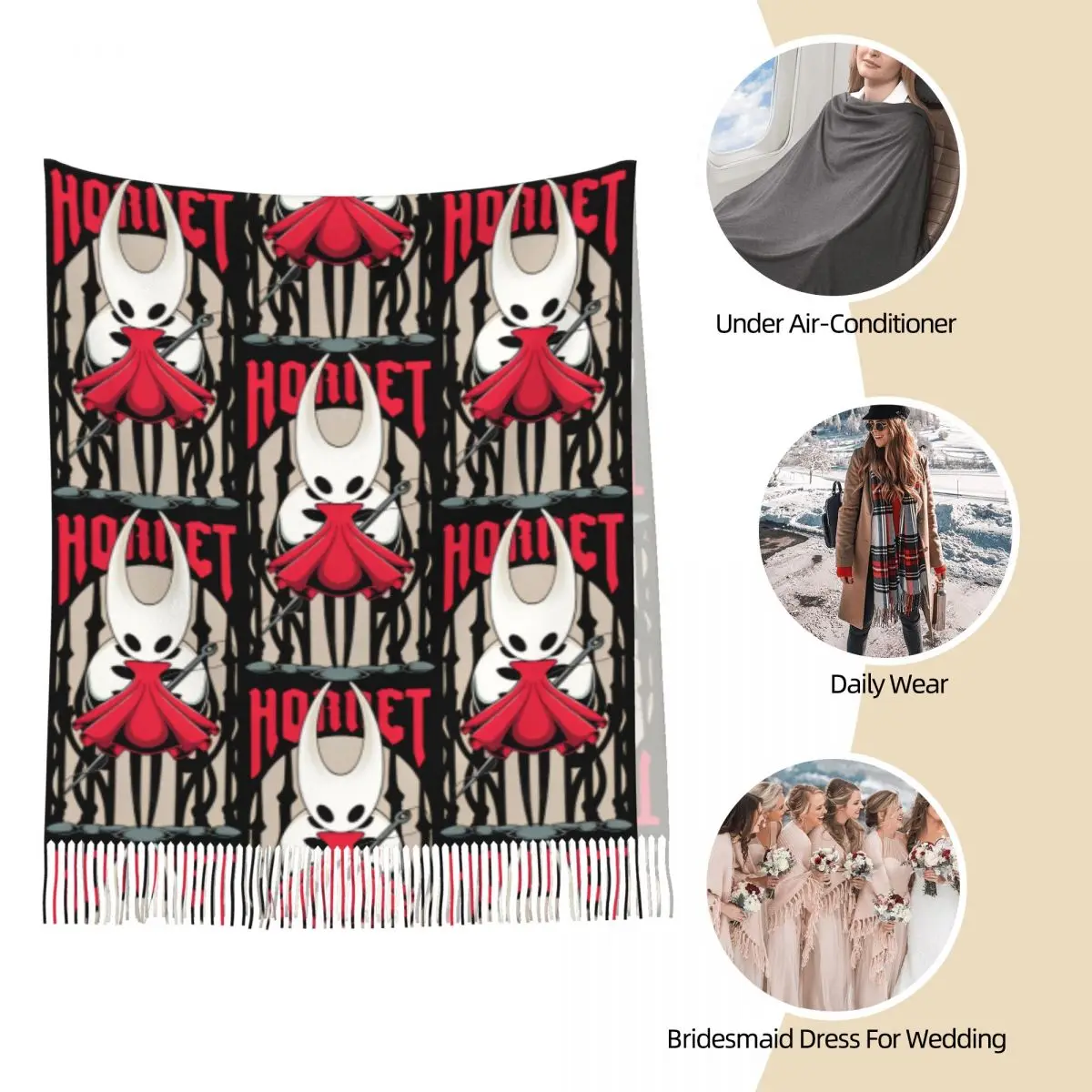 وشاح الأميرة للنساء لخريف وشتاء شال ملفوف مجوف فارس Silksong الدبور أوشحة كبيرة مع شرابة لفستان السهرة