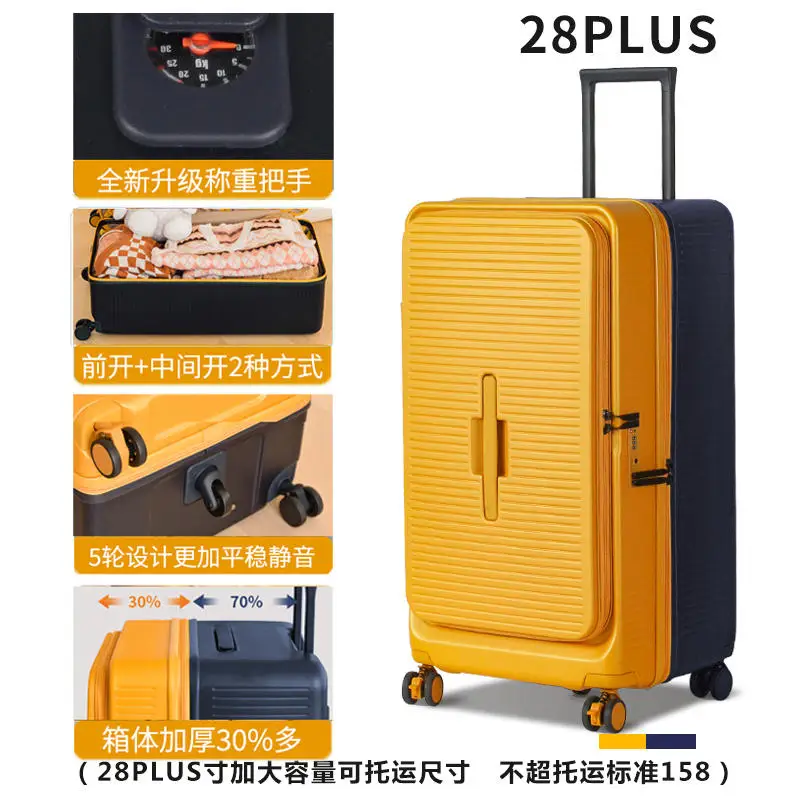 2024 New pull-bar suitcase Large capacity suitcase with side open lid weighing suitcase Female study abroad 28PLUS luggage Male