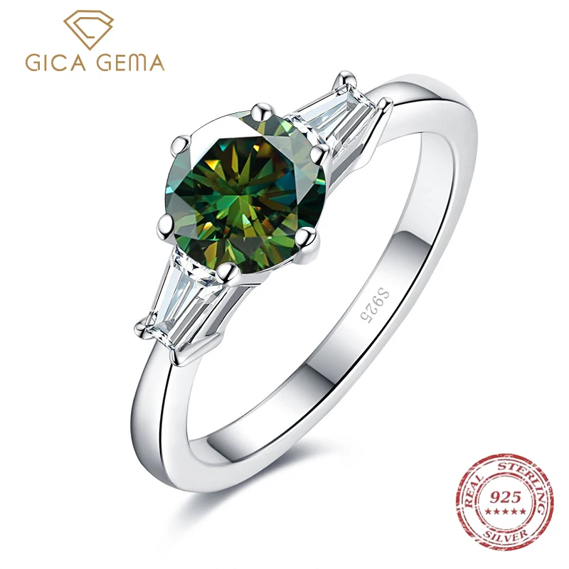 

Gica Gema Multicolor Moissanite Diamond Ring S925 Silver Engagement Ring Classic Round Women's Wedding Gift Size 1.0/2.0 Carat