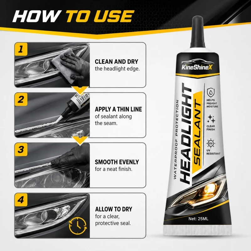 Liquid Car Lamp Housing Sealant, 25 Nozzle Tube for Headlight Restoration, Lens Cover Reinstallation, and Localized Seam D7YA
